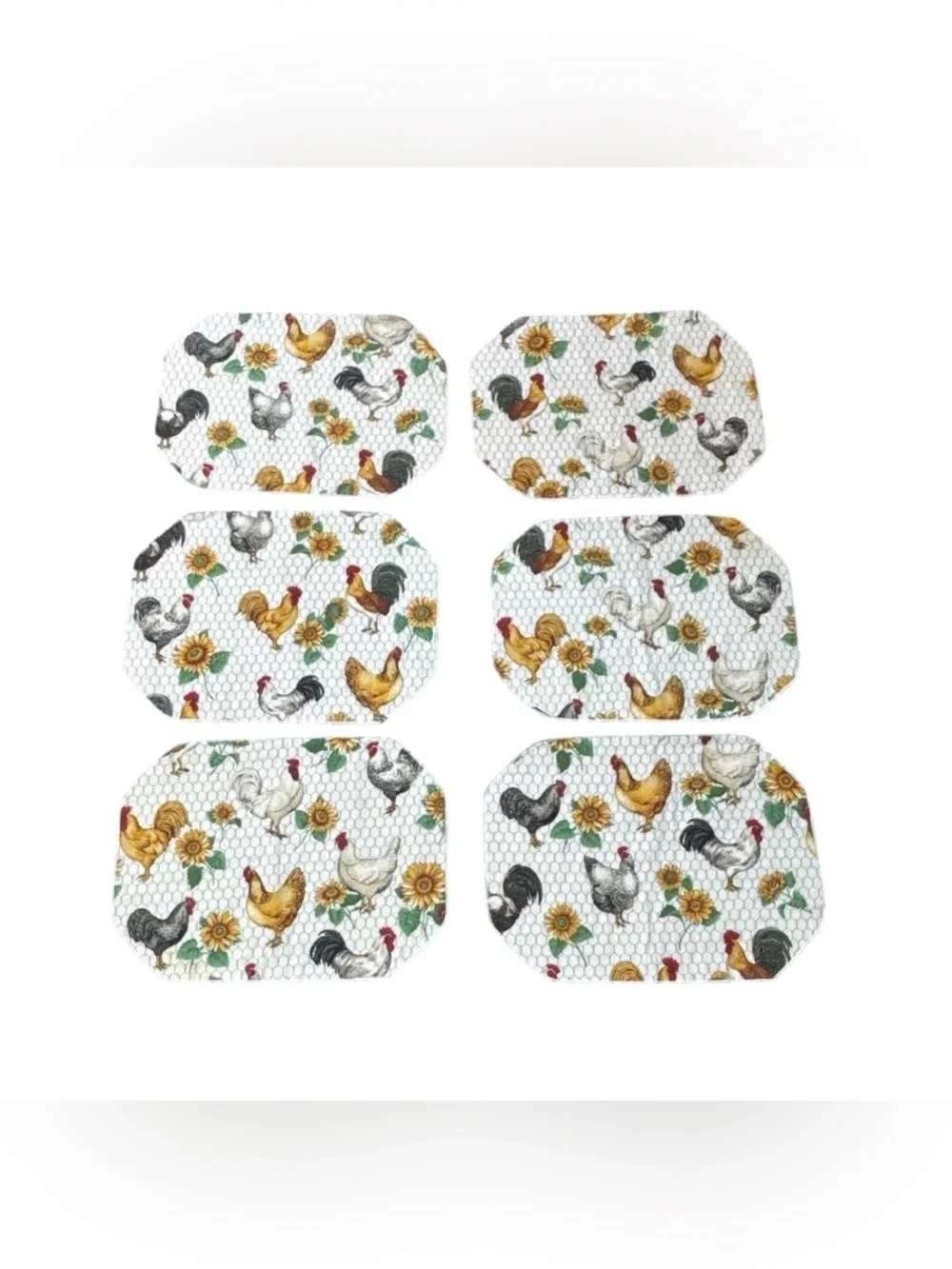Vintage Sharon Kessler Chicken Sunflower Placemats & Napkins Set of 6